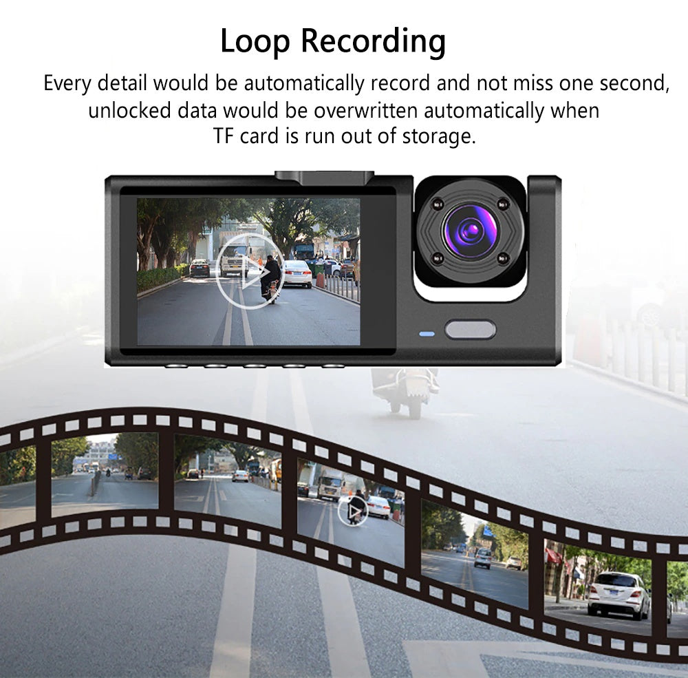 Car Dual Lens Dash Cam HD 1080P Front Rear Inside Video Recorder Camera G-Sensor
