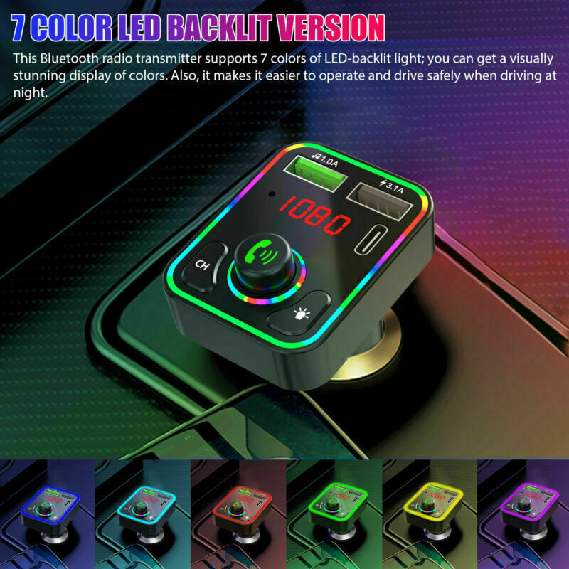 Car MP3 Bluetooth 5.0 Wireless FM Transmitter Adapter 2USB - PD Fast Charger AUX