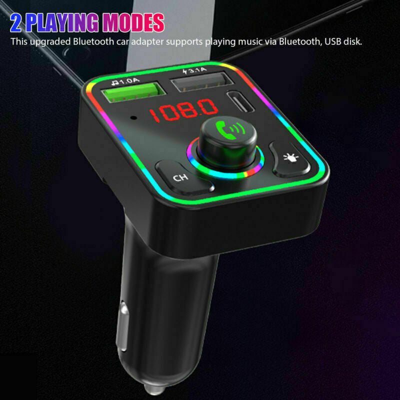 Car MP3 Bluetooth 5.0 Wireless FM Transmitter Adapter 2USB - PD Fast Charger AUX