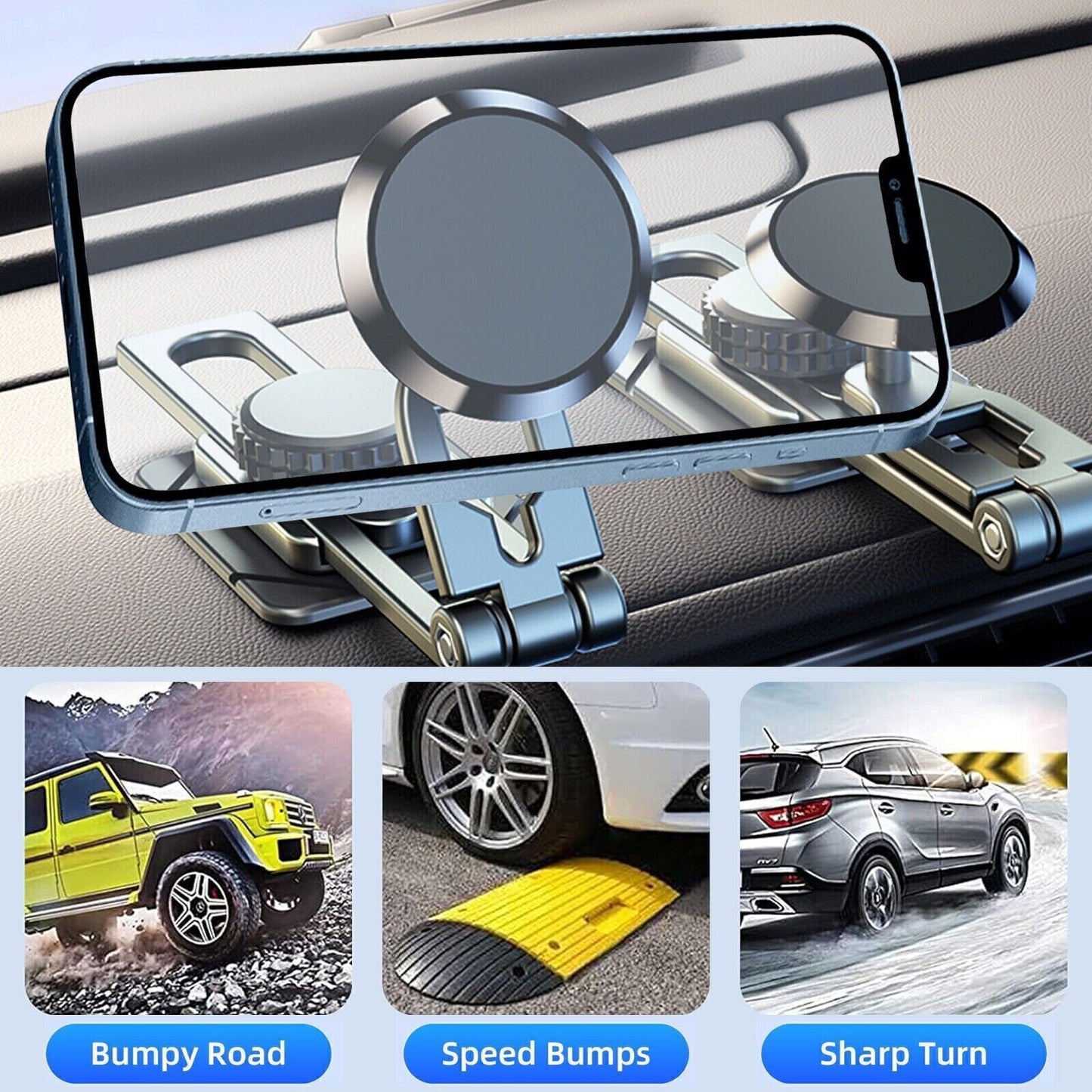 Universal 360 Degrees Rotation Magnetic Car Dashboard Cell Phone Holder Foldable Mount