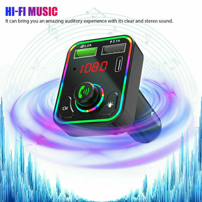 Car MP3 Bluetooth 5.0 Wireless FM Transmitter Adapter 2USB - PD Fast Charger AUX