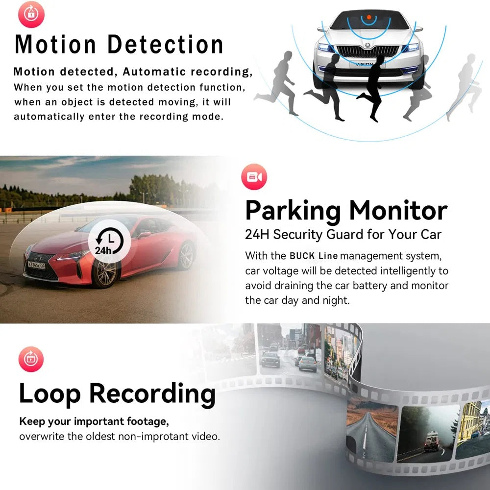 Car Dual Lens Dash Cam HD 1080P Front Rear Inside Video Recorder Camera G-Sensor