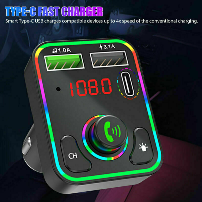 Car MP3 Bluetooth 5.0 Wireless FM Transmitter Adapter 2USB - PD Fast Charger AUX