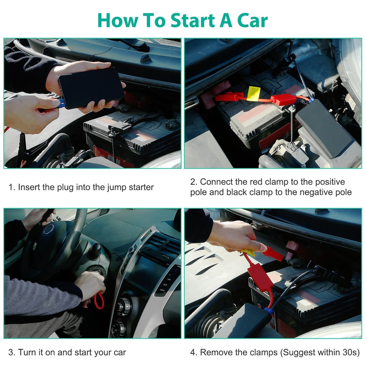 12V Car Jumper Starter 400A Peak 20000mAh Battery Charger Power Bank Portable Power Booster Battery With 3 Flashlight Modes