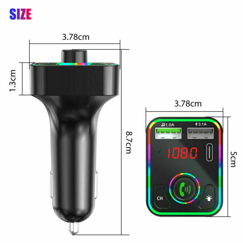 Car MP3 Bluetooth 5.0 Wireless FM Transmitter Adapter 2USB - PD Fast Charger AUX