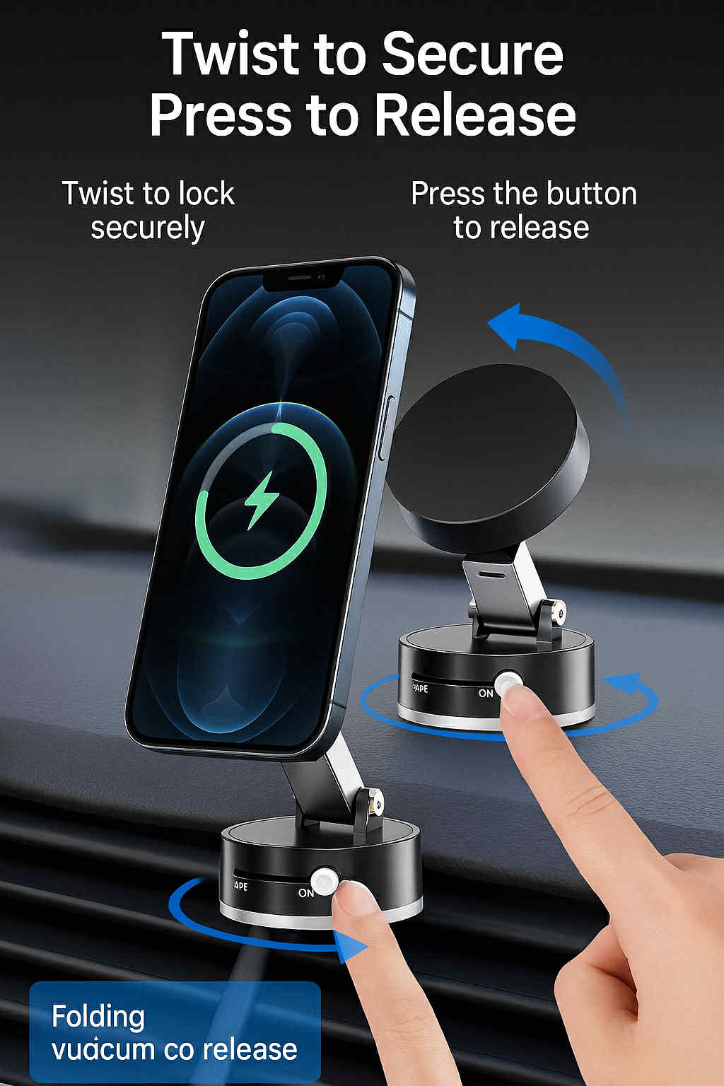 Foldable Magnetic Car Phone Holder with Suction Cup